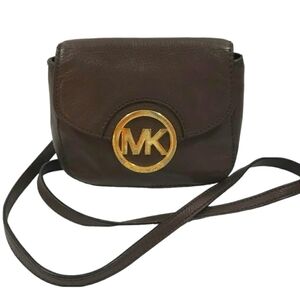 Michael Kors Fulton Crossbody Brown Leather Purs Bag.
